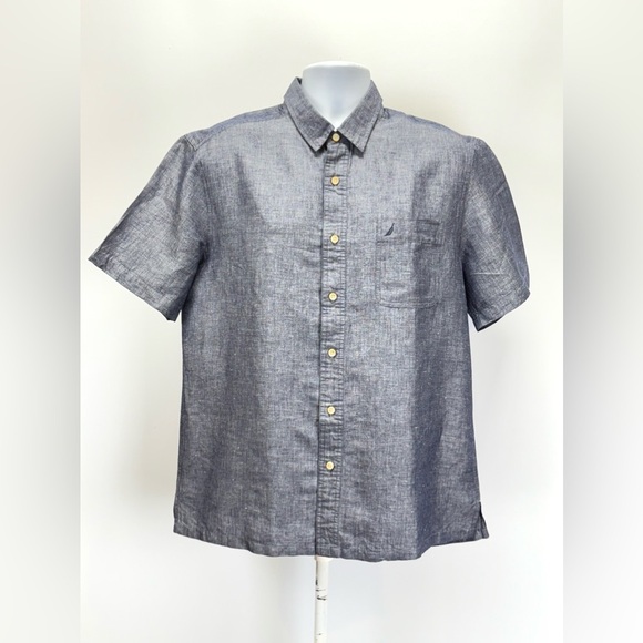 NAUTICA Men’s Blue chambray short sleeve shirt size L.‎ - Picture 5 of 12